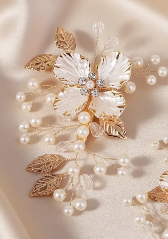 Set Of Two Gold Flower Clips