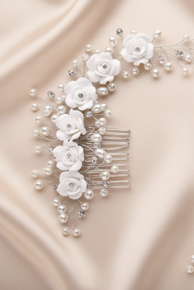 Up-Do White Flowers Comb