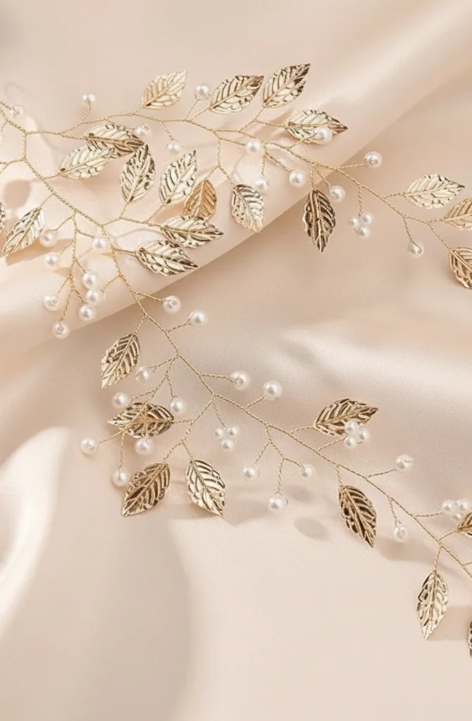 Gold Pearls and Leaves Vine